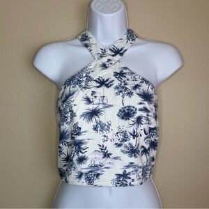 Abercrombie & Fitch Navy and White Tropical Crop Top